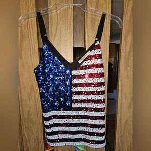 Chance Or Fate Sz S Sequin Flag Camisole - Red, Blue, White